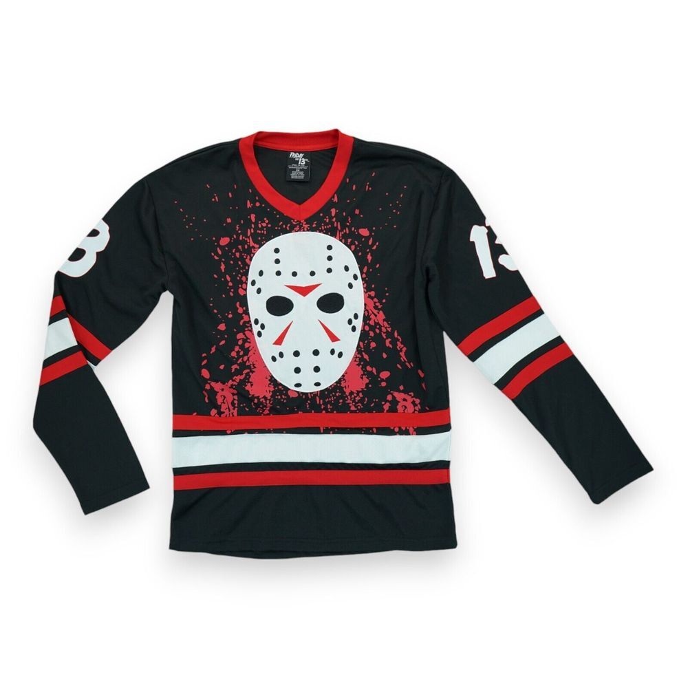 Friday‎ The 13th Jason Voorhees Mask Hockey Jersey Movie Horror Black Size Small